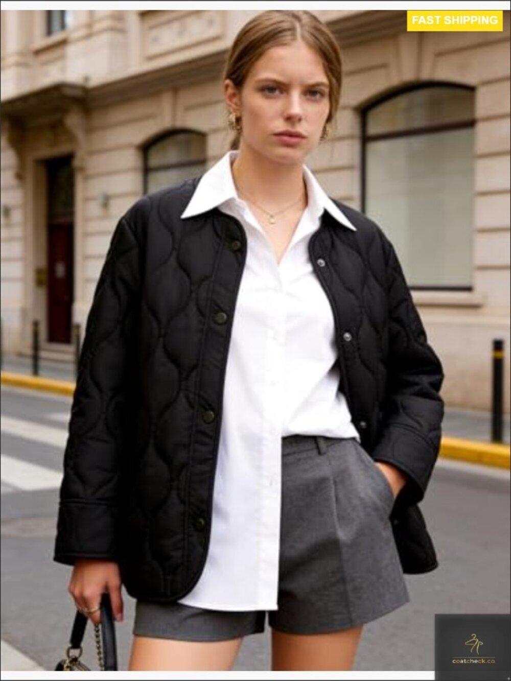Oversized Quilted Puffer Jacket Lightweight Button Down Chic Outerwear - Picture 3 of 7